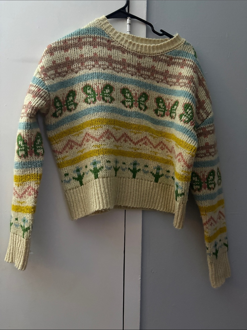Cream Multicolor Patterned Knit Sweater - Women's
